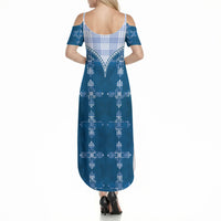 Blue Hawaii Paniolo Quilt Motif Summer Maxi Dress