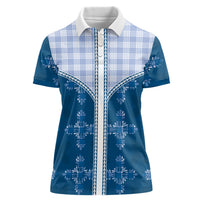 Blue Hawaii Paniolo Quilt Motif Women Polo Shirt