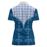 Blue Hawaii Paniolo Quilt Motif Women Polo Shirt
