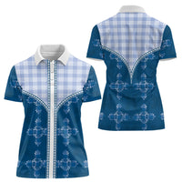 Blue Hawaii Paniolo Quilt Motif Women Polo Shirt