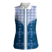 Blue Hawaii Paniolo Quilt Motif Women Sleeveless Polo Shirt