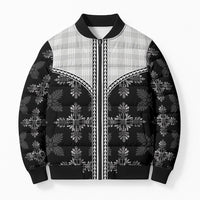 Black Hawaii Paniolo Quilt Motif Bomber Puffer Jacket