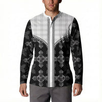 Black Hawaii Paniolo Quilt Motif Button Sweatshirt