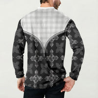 Black Hawaii Paniolo Quilt Motif Button Sweatshirt