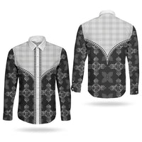 Black Hawaii Paniolo Quilt Motif Couples Matching Summer Maxi Dress and Long Sleeve Button Shirt