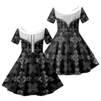 Black Hawaii Paniolo Quilt Motif Family Matching Summer Maxi Dress and Hawaiian Shirt