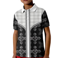 Black Hawaii Paniolo Quilt Motif Kid Polo Shirt
