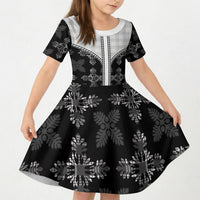 Black Hawaii Paniolo Quilt Motif Kid Short Sleeve Dress