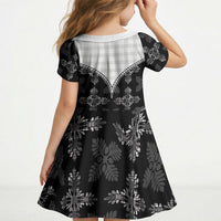 Black Hawaii Paniolo Quilt Motif Kid Short Sleeve Dress
