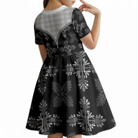Black Hawaii Paniolo Quilt Motif Kid Short Sleeve Dress