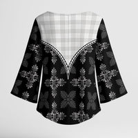 Black Hawaii Paniolo Quilt Motif Kimono Sleeve Blouse