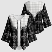 Black Hawaii Paniolo Quilt Motif Kimono Sleeve Blouse