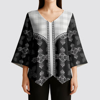 Black Hawaii Paniolo Quilt Motif Kimono Sleeve Blouse