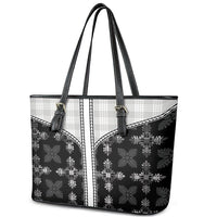 Black Hawaii Paniolo Quilt Motif Leather Tote Bag