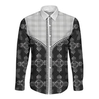 Black Hawaii Paniolo Quilt Motif Long Sleeve Button Shirt