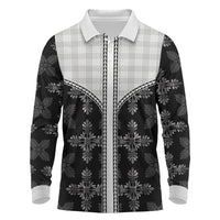 Black Hawaii Paniolo Quilt Motif Long Sleeve Polo Shirt