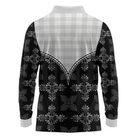 Black Hawaii Paniolo Quilt Motif Long Sleeve Polo Shirt