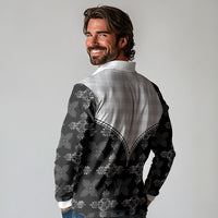 Black Hawaii Paniolo Quilt Motif Long Sleeve Polo Shirt