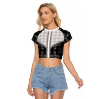 Black Hawaii Paniolo Quilt Motif Raglan Cropped T Shirt