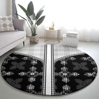 Black Hawaii Paniolo Quilt Motif Round Carpet