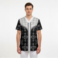 Black Hawaii Paniolo Quilt Motif Scrub Top