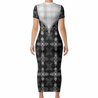 Black Hawaii Paniolo Quilt Motif Short Sleeve Bodycon Dress