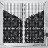 Black Hawaii Paniolo Quilt Motif Shower Curtain