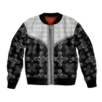 Black Hawaii Paniolo Quilt Motif Sleeve Zip Bomber Jacket