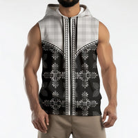 Black Hawaii Paniolo Quilt Motif Sleeveless Zip Hoodie