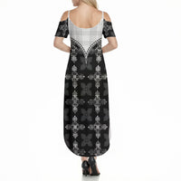 Black Hawaii Paniolo Quilt Motif Summer Maxi Dress