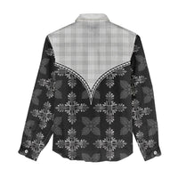 Black Hawaii Paniolo Quilt Motif Women Casual Shirt