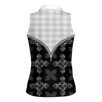 Black Hawaii Paniolo Quilt Motif Women Sleeveless Polo Shirt