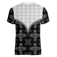 Black Hawaii Paniolo Quilt Motif Women V-Neck T-Shirt