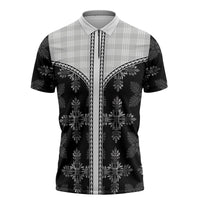 Black Hawaii Paniolo Quilt Motif Zipper Polo Shirt