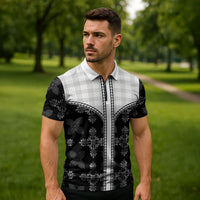 Black Hawaii Paniolo Quilt Motif Zipper Polo Shirt