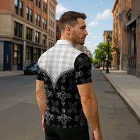 Black Hawaii Paniolo Quilt Motif Zipper Polo Shirt