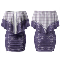 Purple Hawaii Paniolo Quilt Motif Couples Matching Off Shoulder Short Dress and Hawaiian Shirt