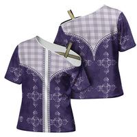 Purple Hawaii Paniolo Quilt Motif Cross Shoulder Shirt