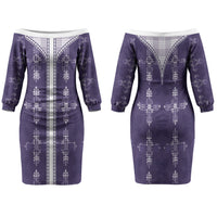 Purple Hawaii Paniolo Quilt Motif Family Matching Off The Shoulder Long Sleeve Dress and Hawaiian Shirt