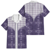 Purple Hawaii Paniolo Quilt Motif Family Matching Off The Shoulder Long Sleeve Dress and Hawaiian Shirt