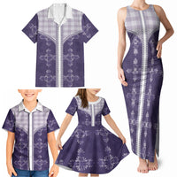 Purple Hawaii Paniolo Quilt Motif Family Matching Tank Maxi Dress and Hawaiian Shirt