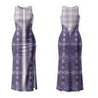 Purple Hawaii Paniolo Quilt Motif Family Matching Tank Maxi Dress and Hawaiian Shirt