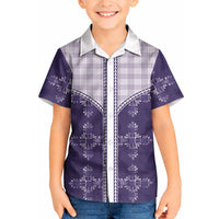 Purple Hawaii Paniolo Quilt Motif Kid Hawaiian Shirt