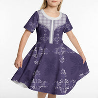 Purple Hawaii Paniolo Quilt Motif Kid Short Sleeve Dress
