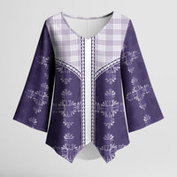 Purple Hawaii Paniolo Quilt Motif Kimono Sleeve Blouse