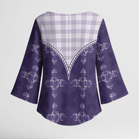 Purple Hawaii Paniolo Quilt Motif Kimono Sleeve Blouse