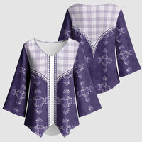 Purple Hawaii Paniolo Quilt Motif Kimono Sleeve Blouse