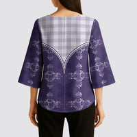 Purple Hawaii Paniolo Quilt Motif Kimono Sleeve Blouse