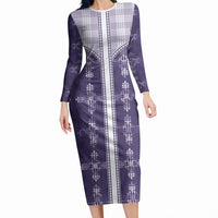 Purple Hawaii Paniolo Quilt Motif Long Sleeve Bodycon Dress