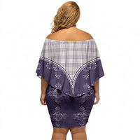 Purple Hawaii Paniolo Quilt Motif Off Shoulder Short Dress